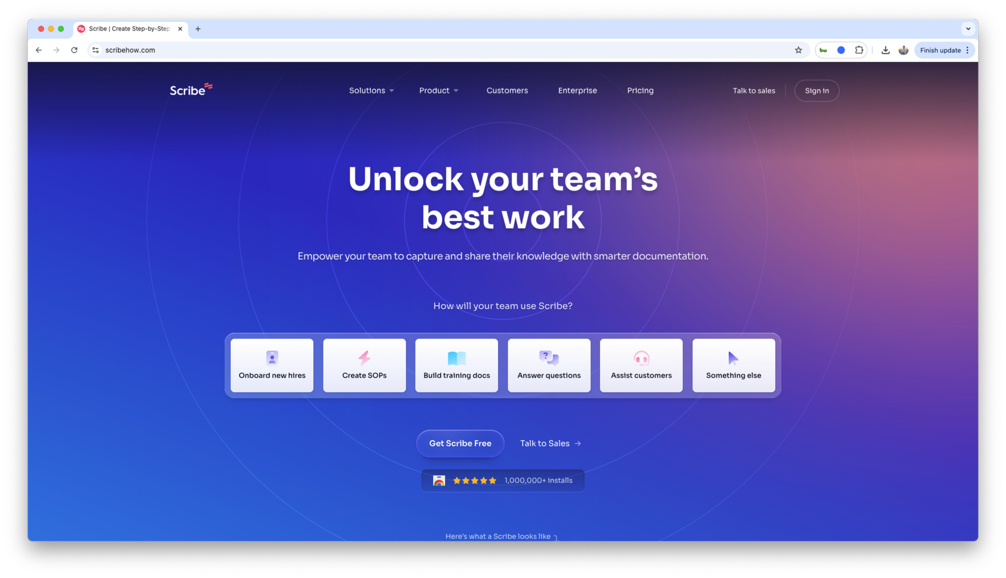Screenshot of Scribe home page