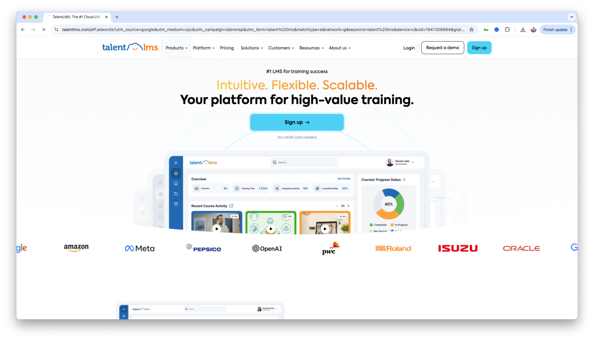 Screenshot of TalentLMS website
