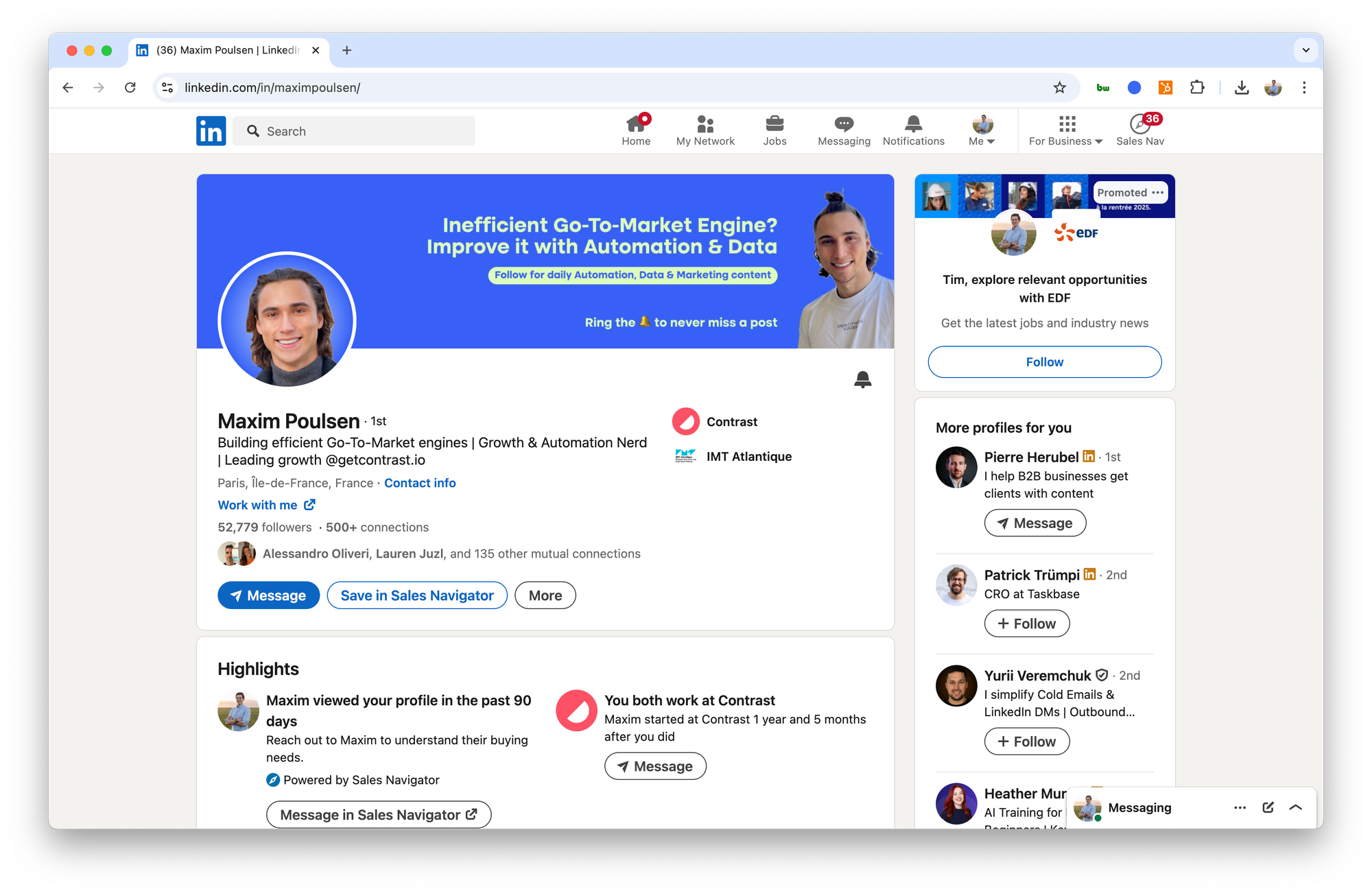 Linkedin profile of Maxim Poulsen, Head of Growth at Contrast