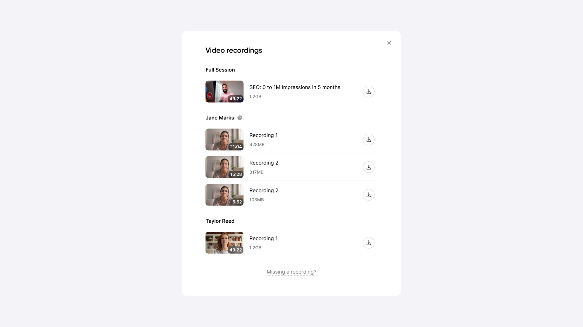 Screenshot that shows local recordings for every individual speaker