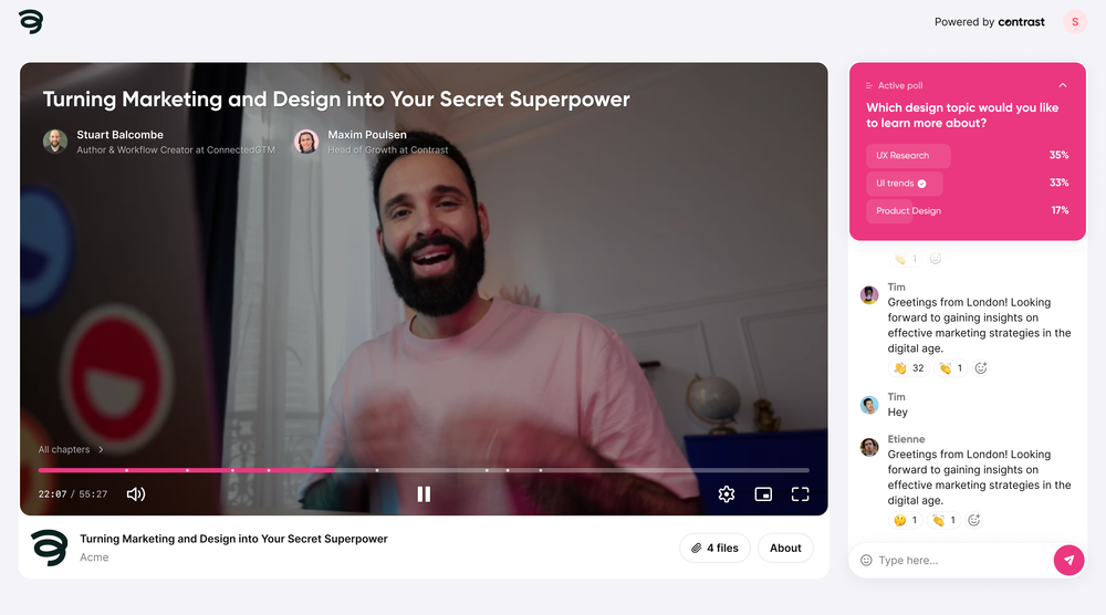 Modern webinar platform's viewer experience