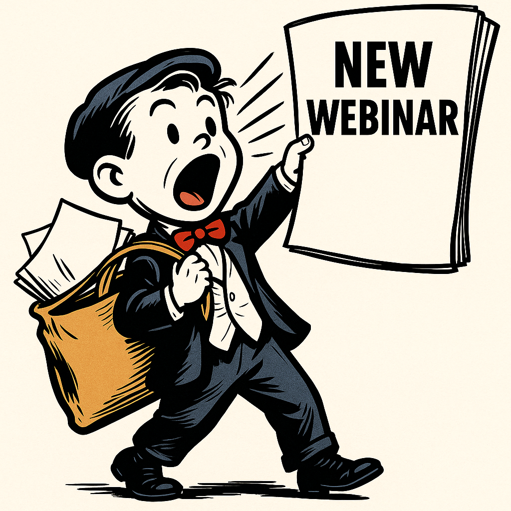 Cartoon image showing a boy promoting a new webinar