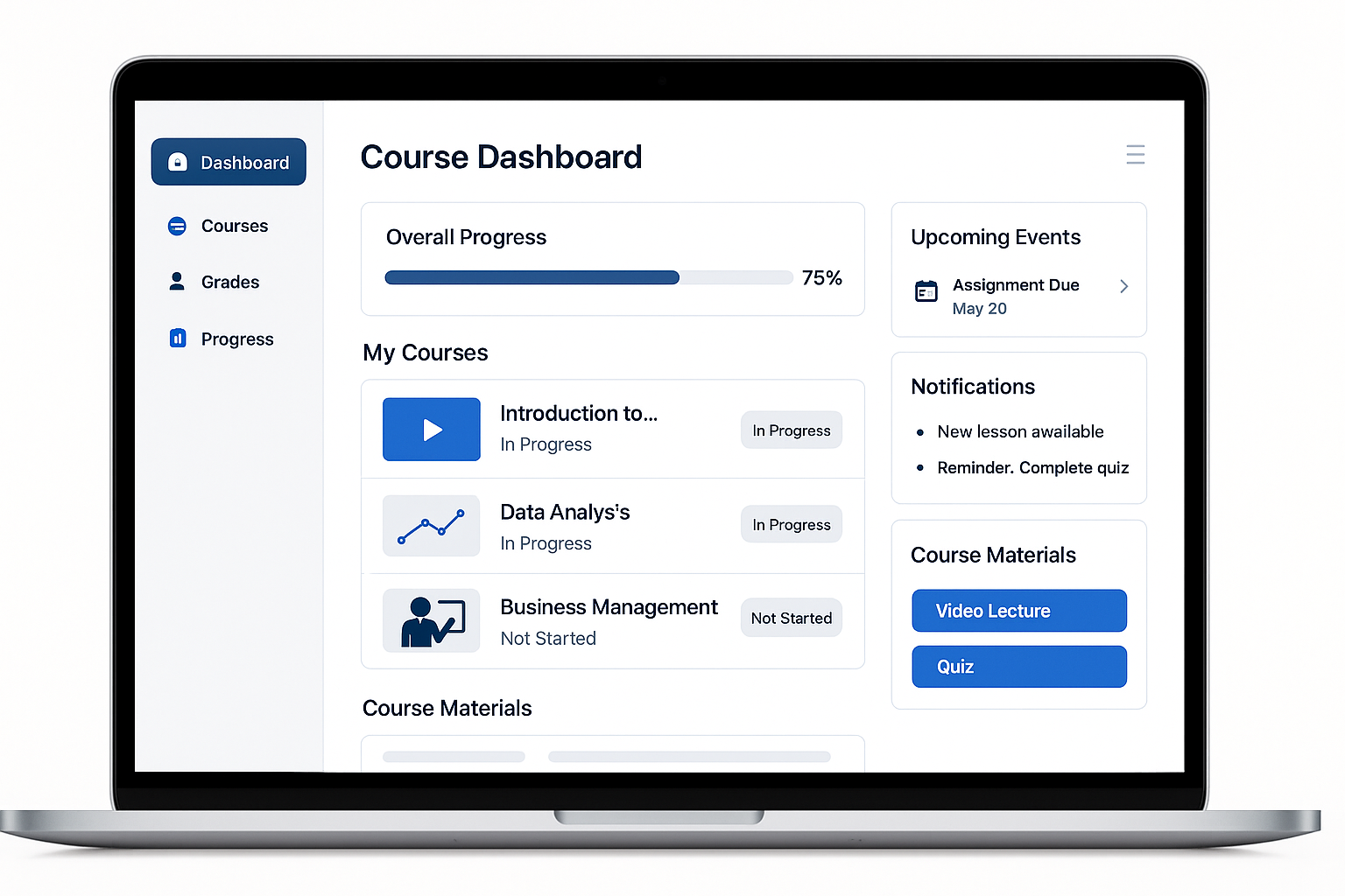 laptop showing dashboard of a VLE
