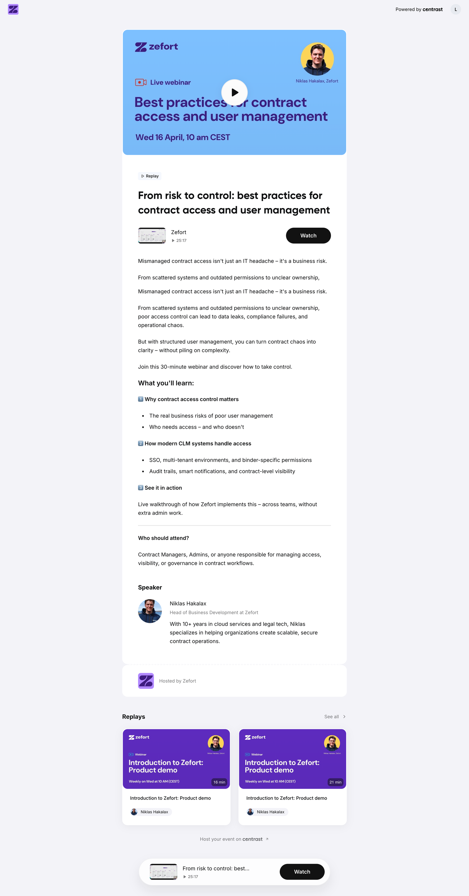 Registration page created on Contrast