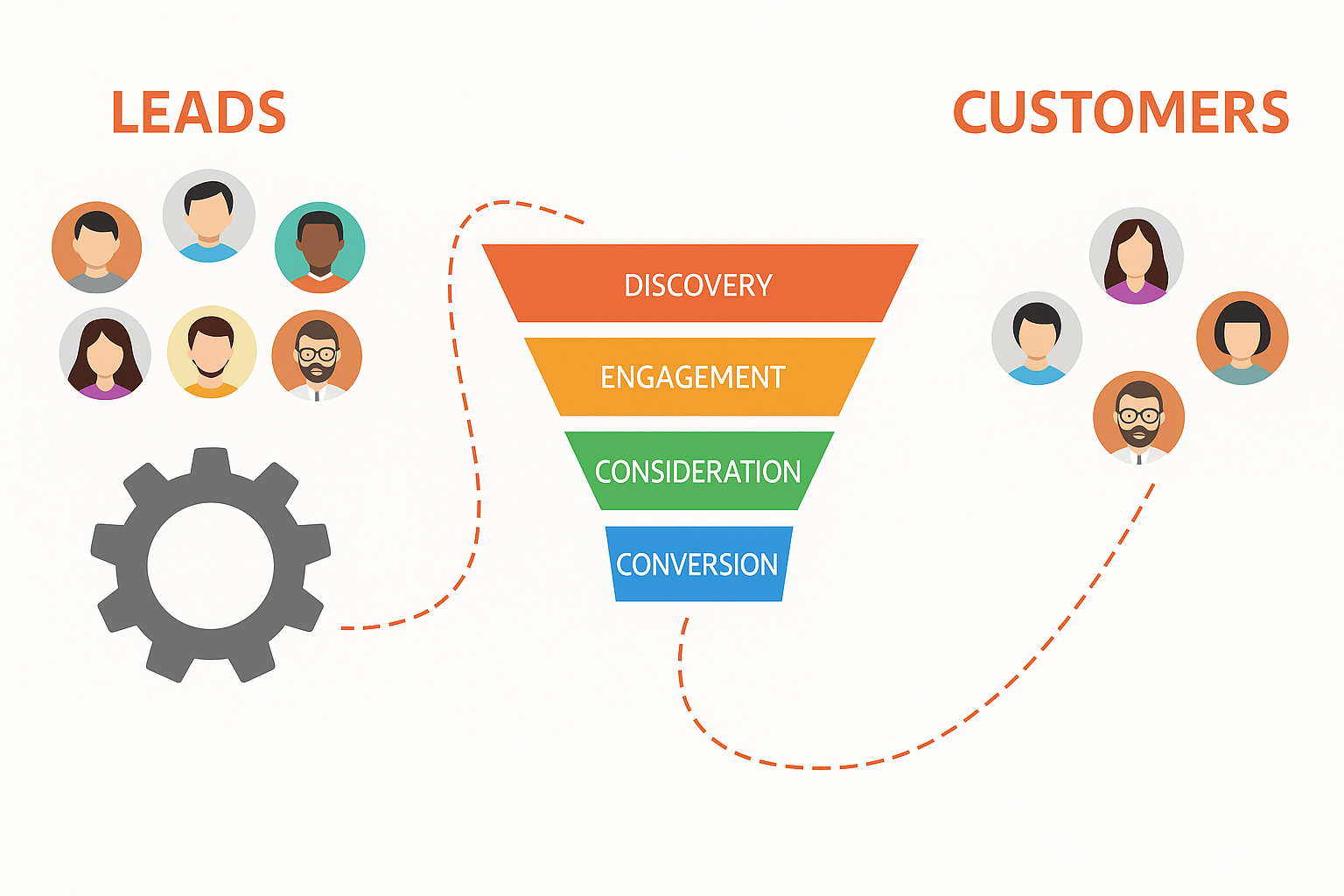 Image depicting automated leads in a marketing funnel.