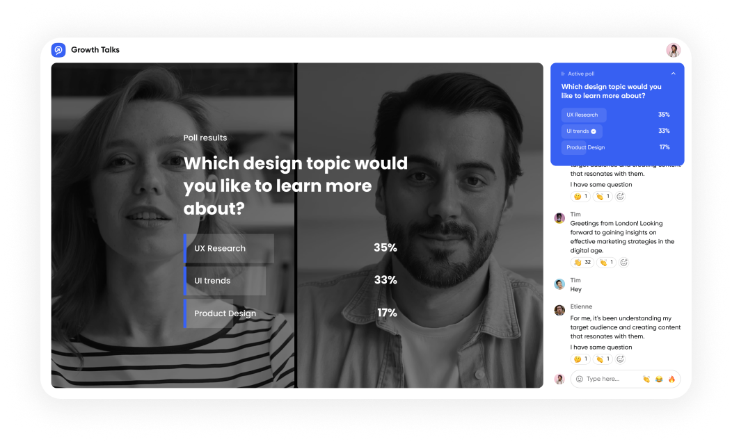 screenshot showing how polls work on the Contrast webinar platform