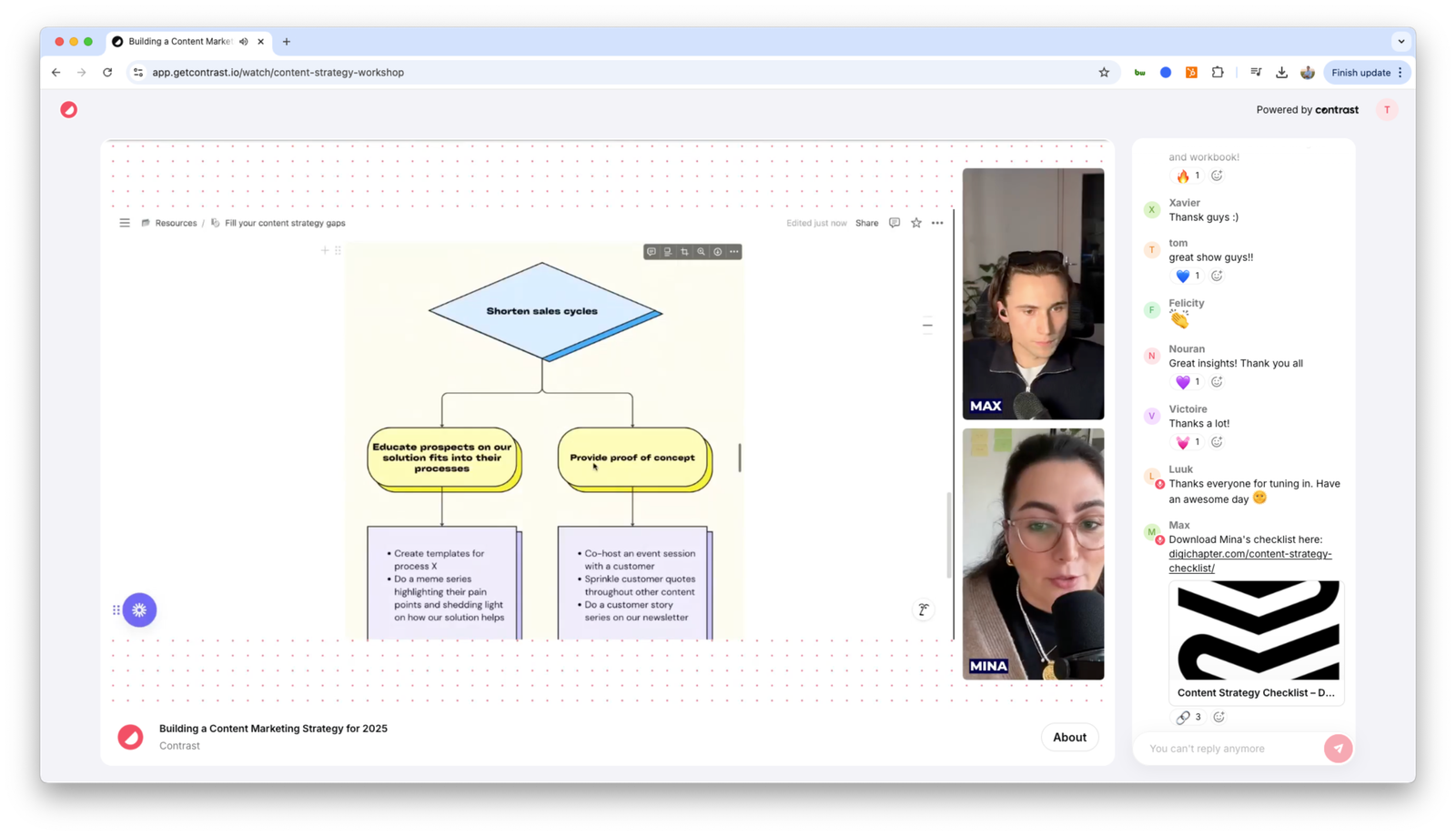 screenshot of Contrast showing the webinar viewer experience.