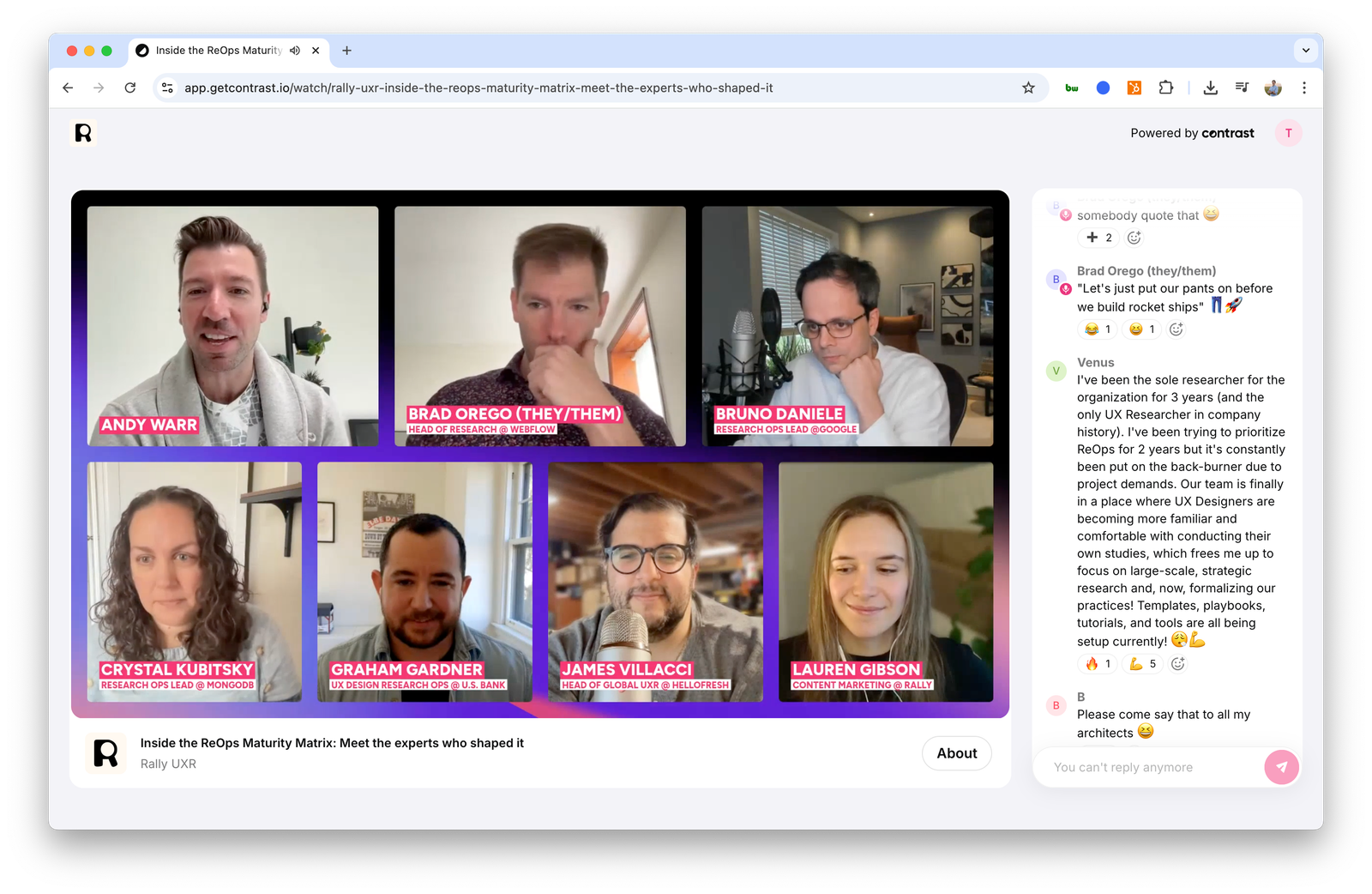 Rally hosting panel-style webinar content using Contrast