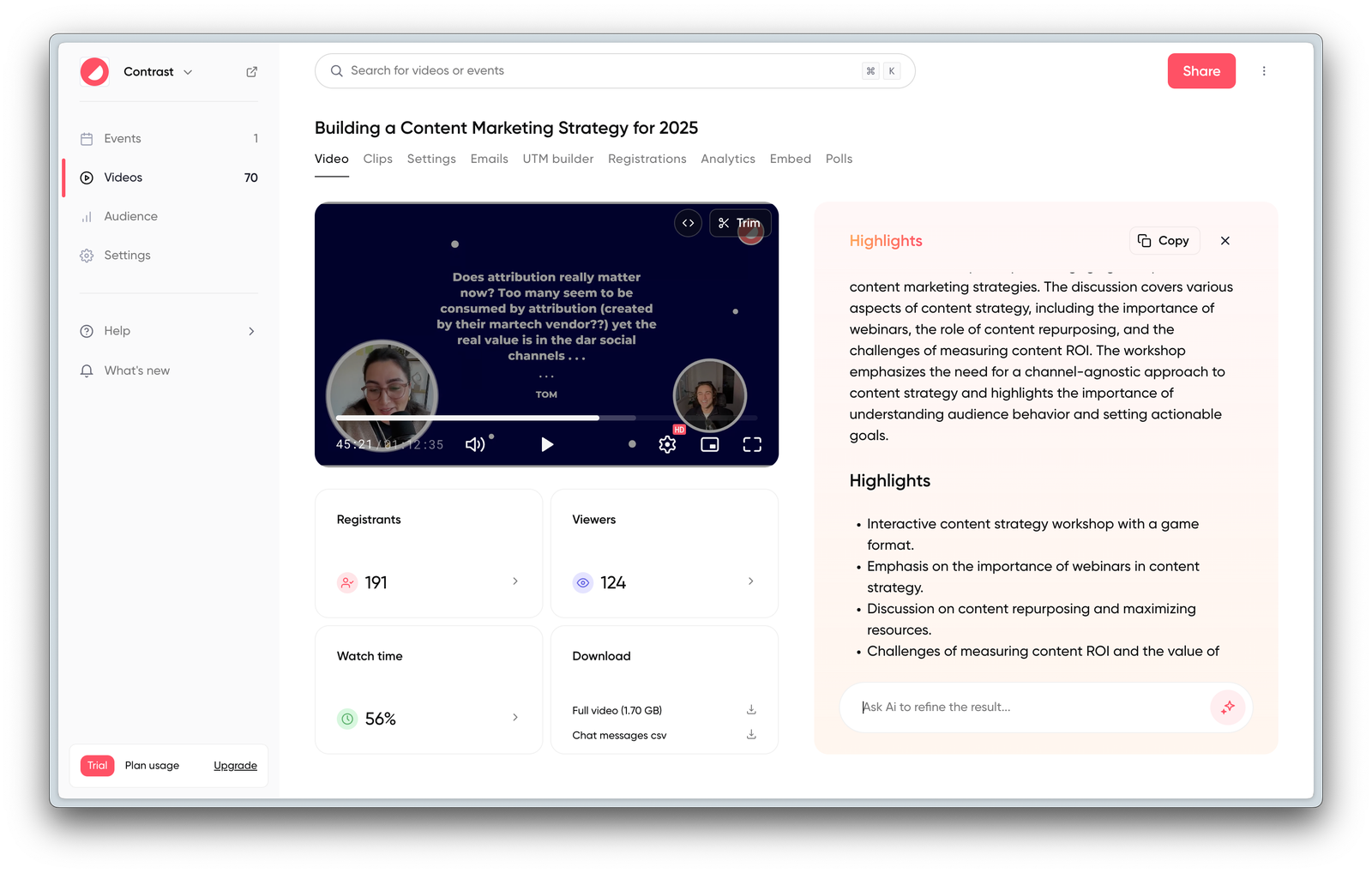 screenshot showing how to repurpose content easily on Contrast. 