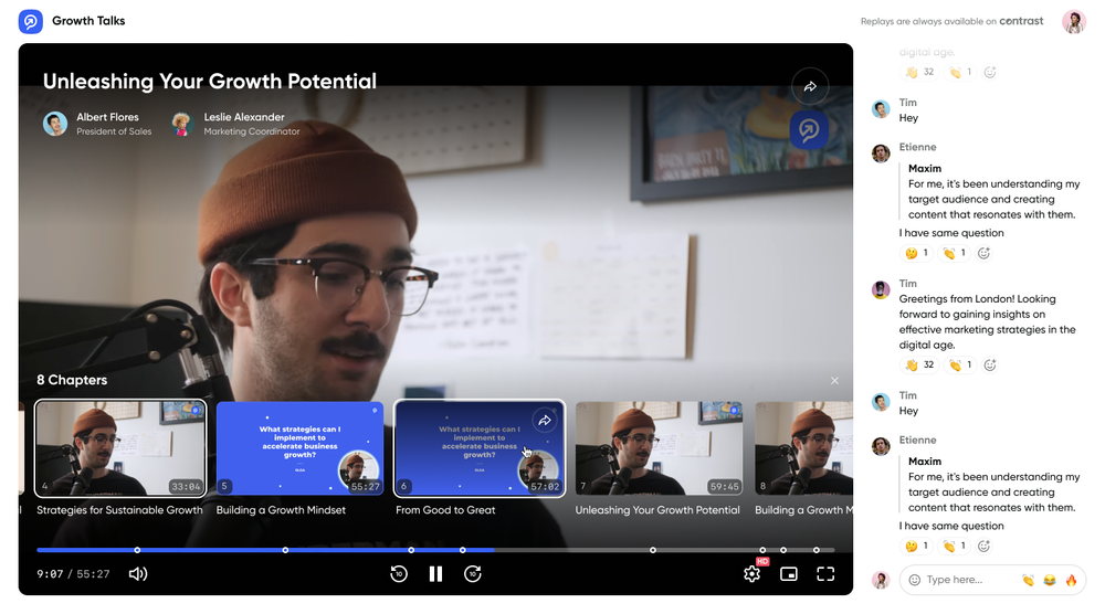 Modern and easy on-demand experience when running webinars on Contrast.
