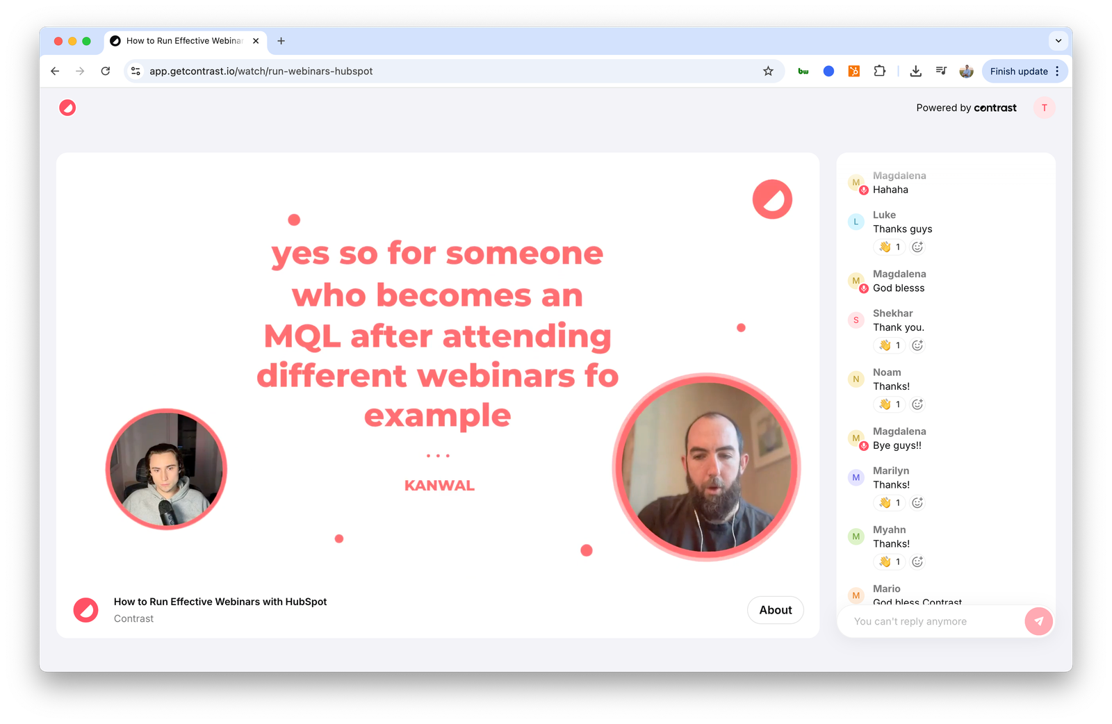 Screenshot of a Q&A session hosted on Contrast