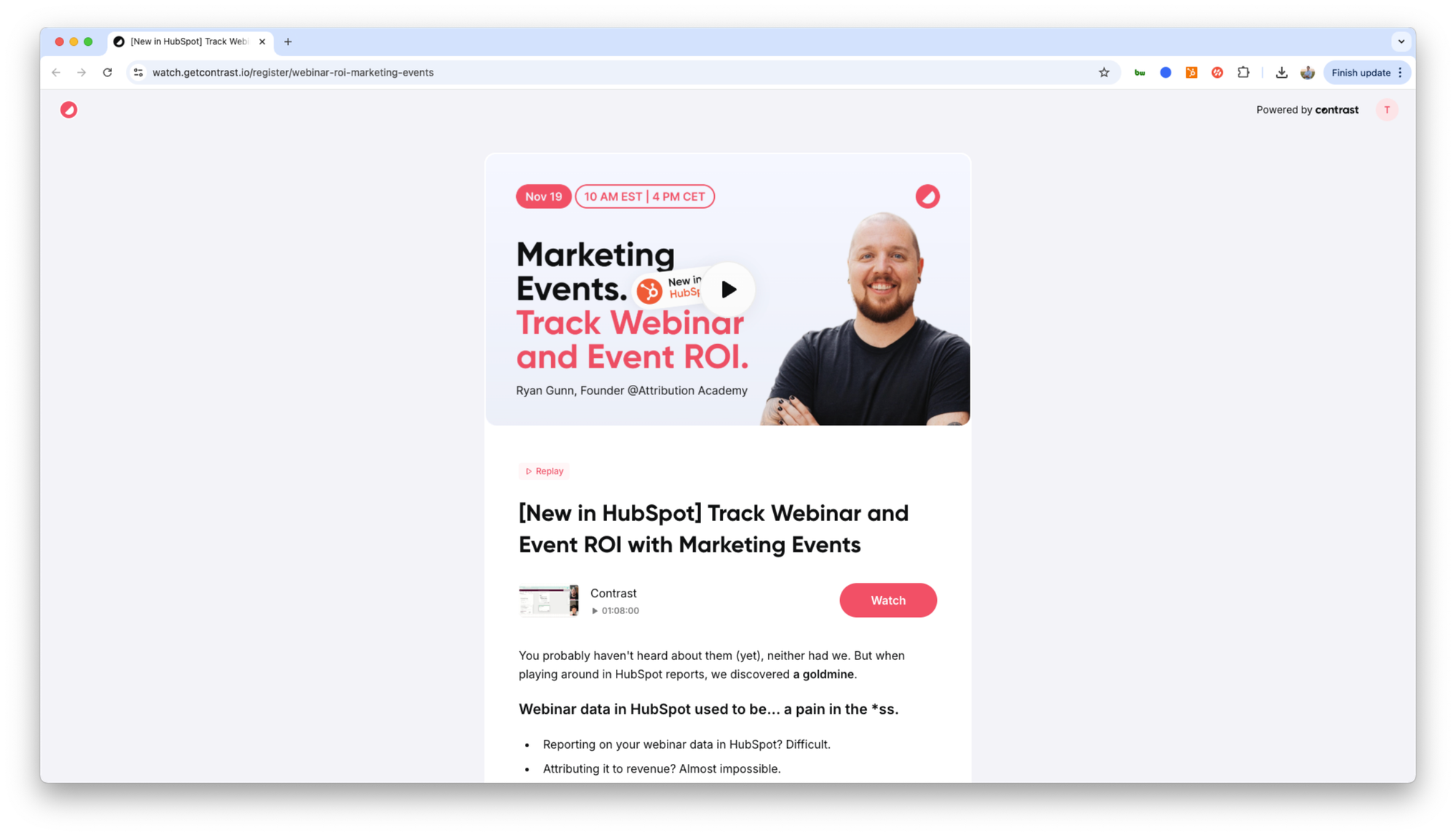 Screenshot of Contrast's registration page