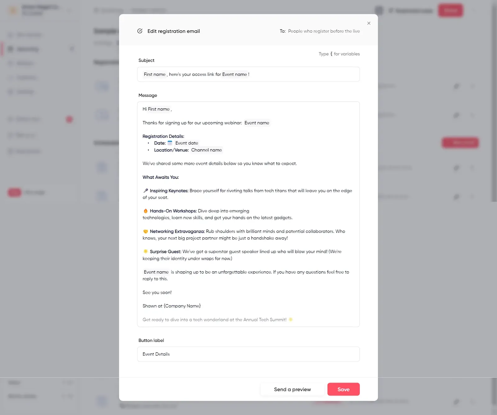 Screenshot from Contrast's registration confirmation email