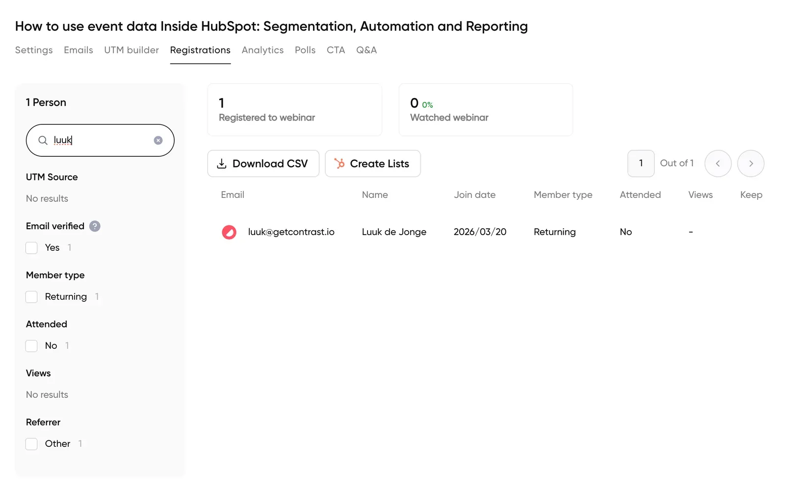 Analytics dashboard in Contrast webinars