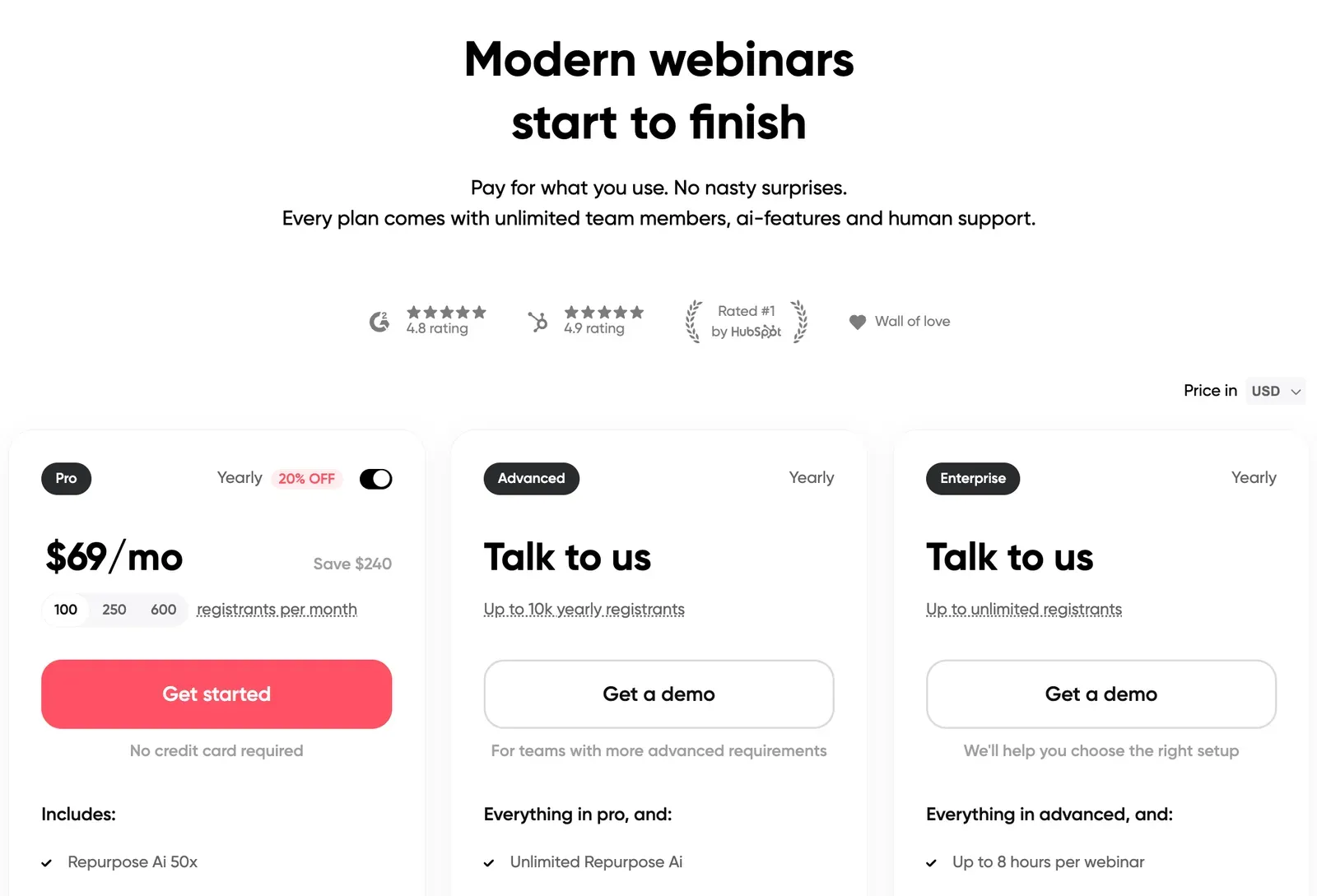 Screenshot of Contrast's pricing page