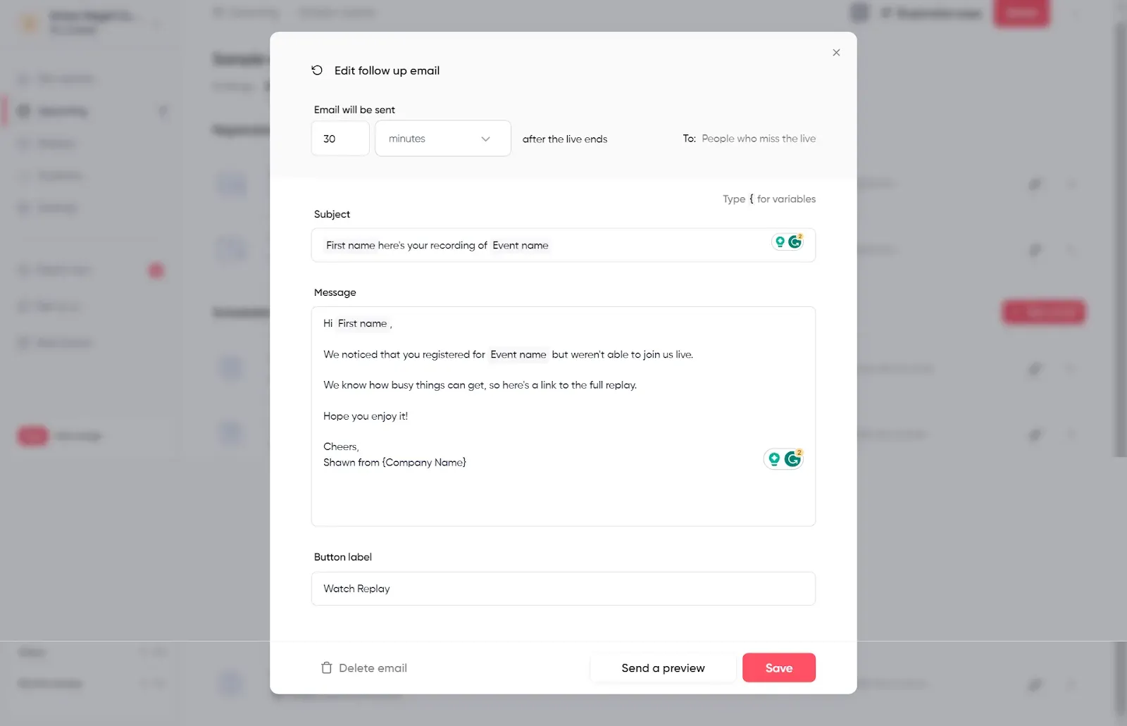 Screenshot from Contrast's Replay email