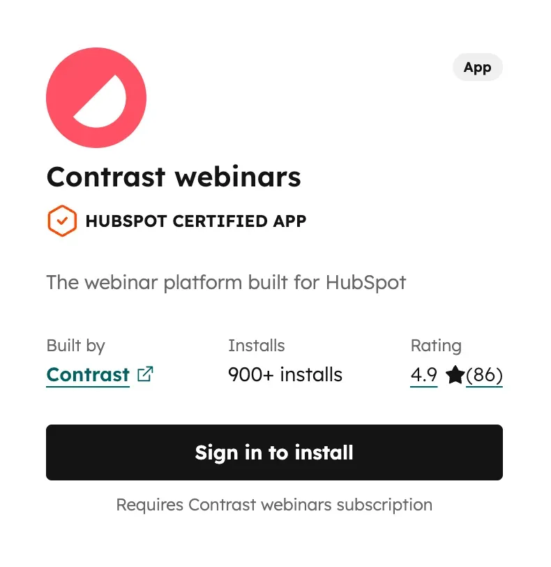 900+ Installs and a 4.9 star rating for Contrast x HubSpot integration