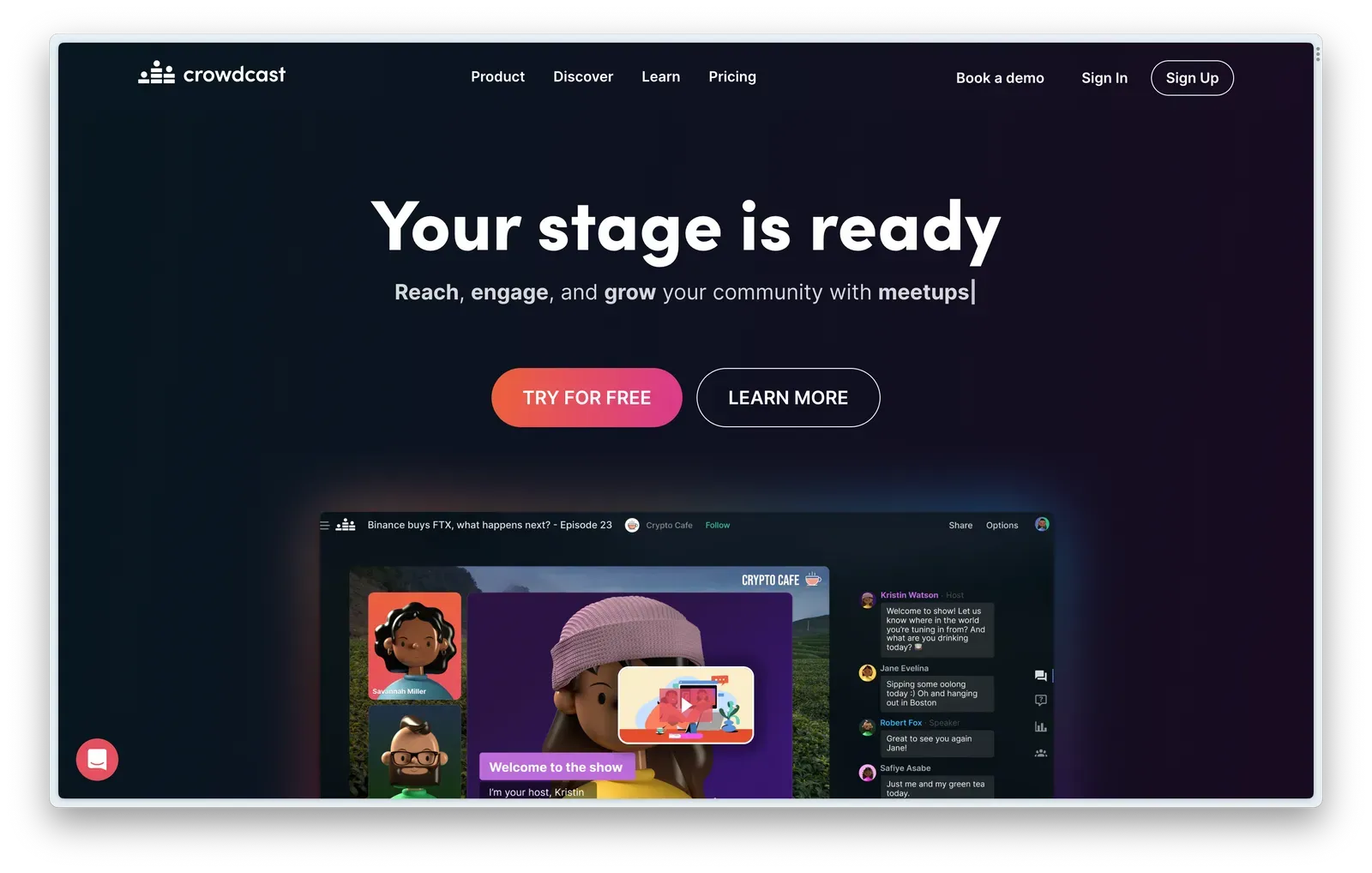 Screenshot of Crowdcast website