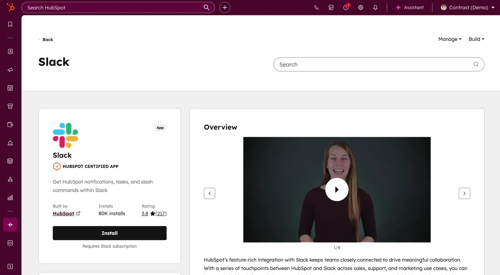 Installing Slack app on HubSpot