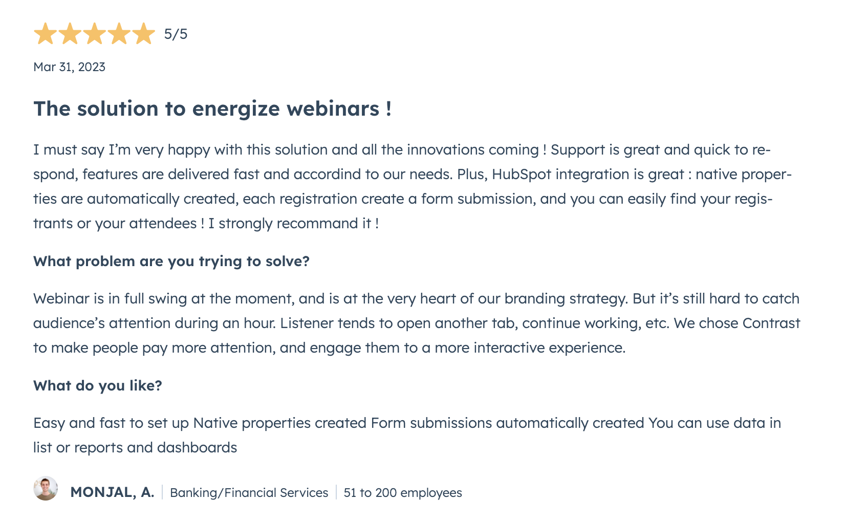 Screenshot of Contrast review from Alexis @Epsor
