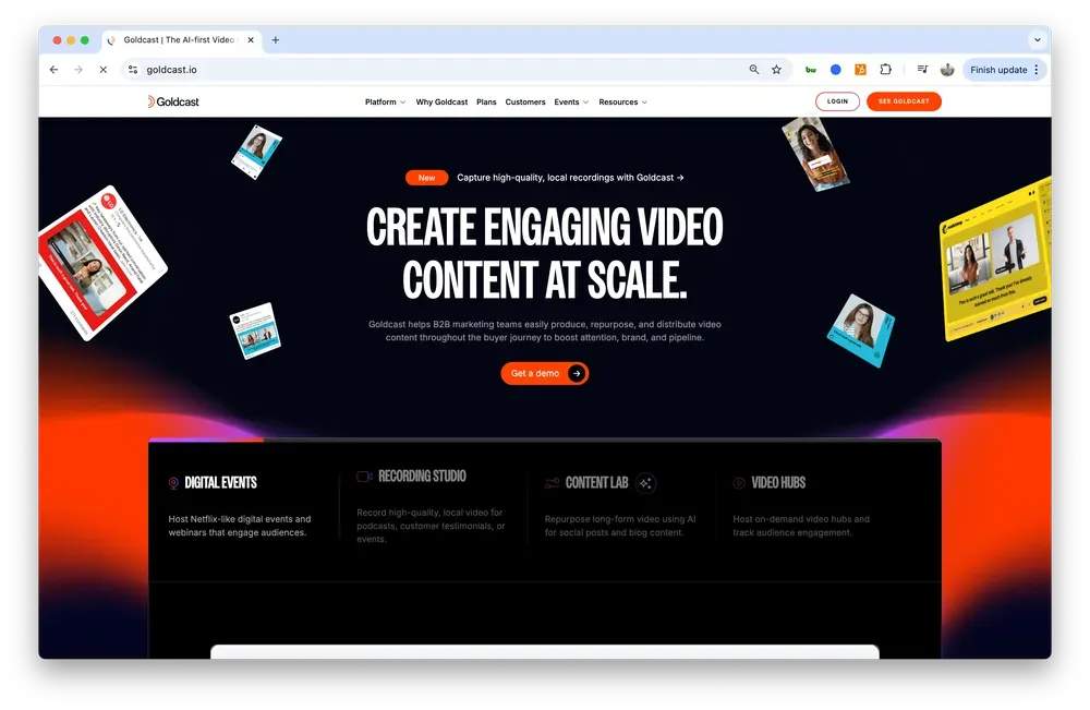 Screenshot of Goldcast homepage