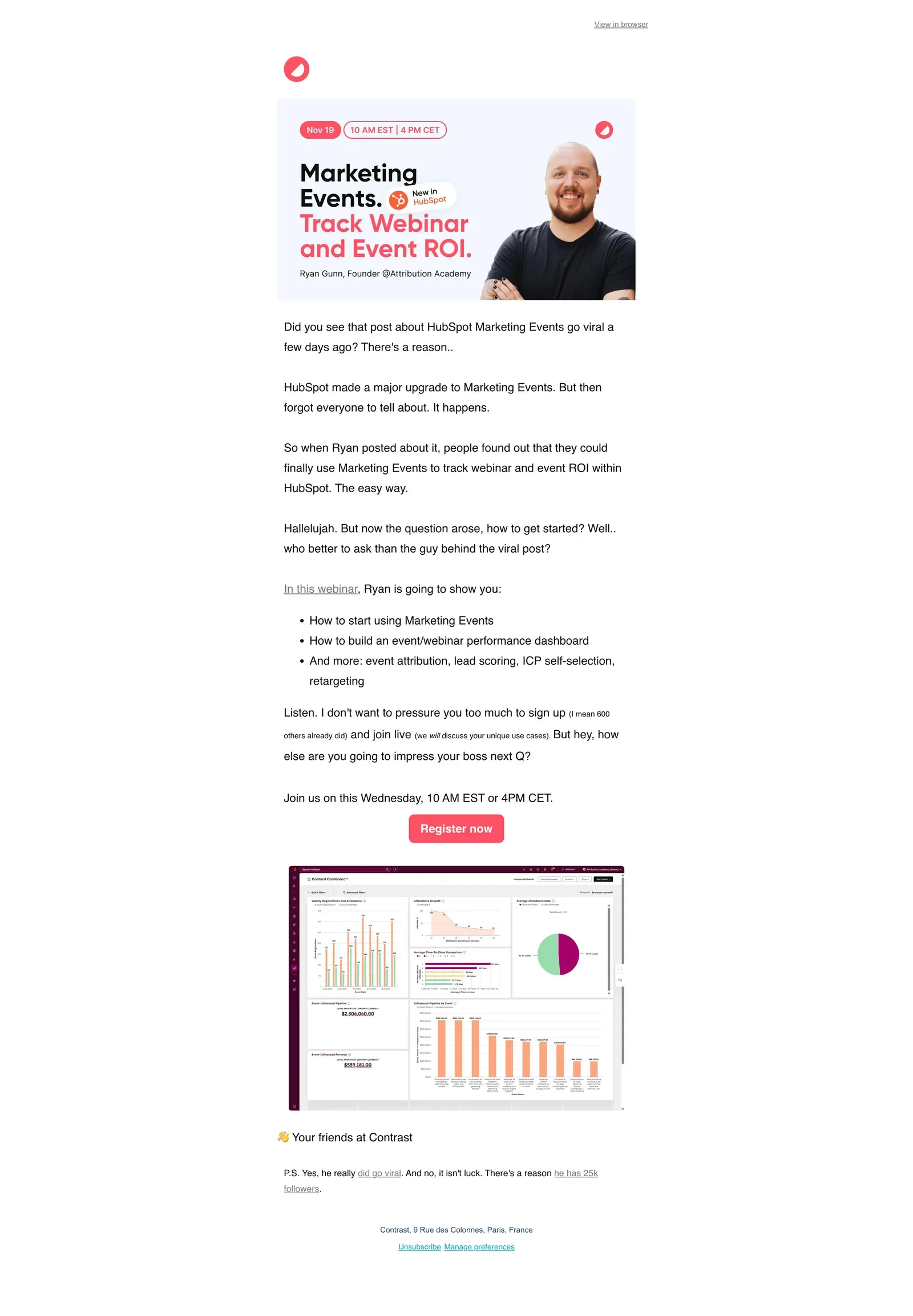 Webinar registration page that follows the 6-block framework