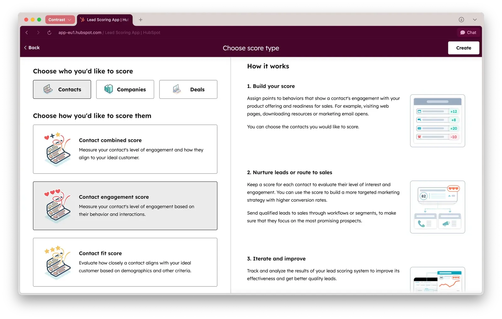 Screenshot showing how to setup scoring type in HubSpot