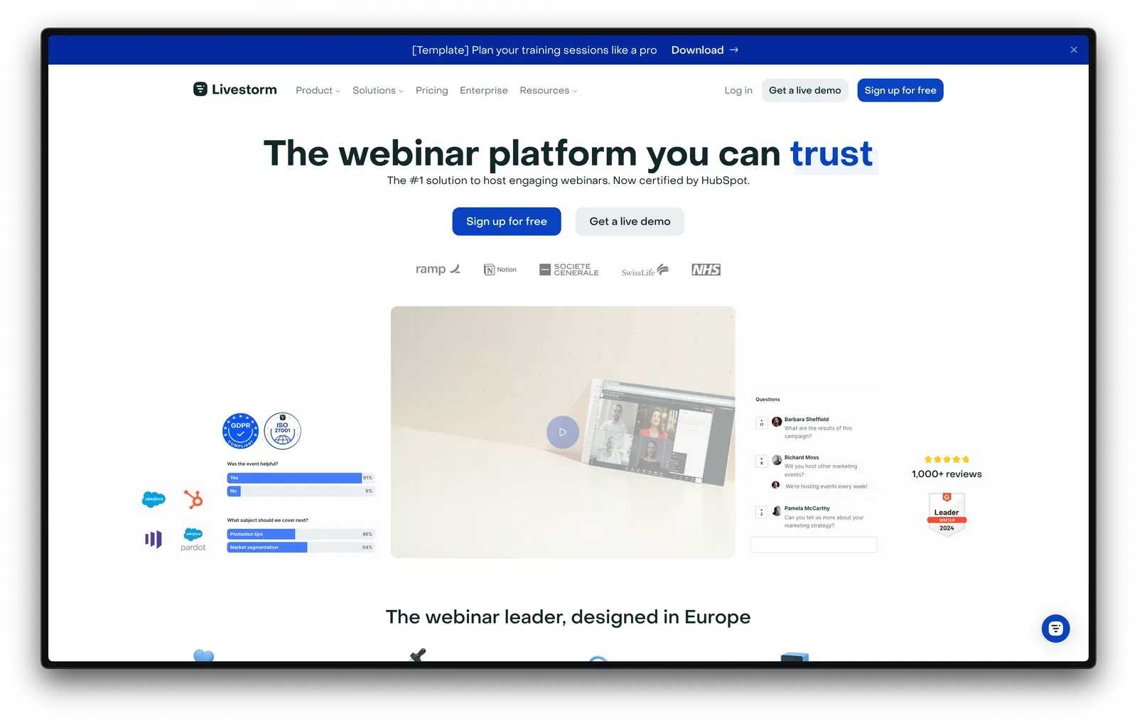 Screenshot of Livestorm homepage