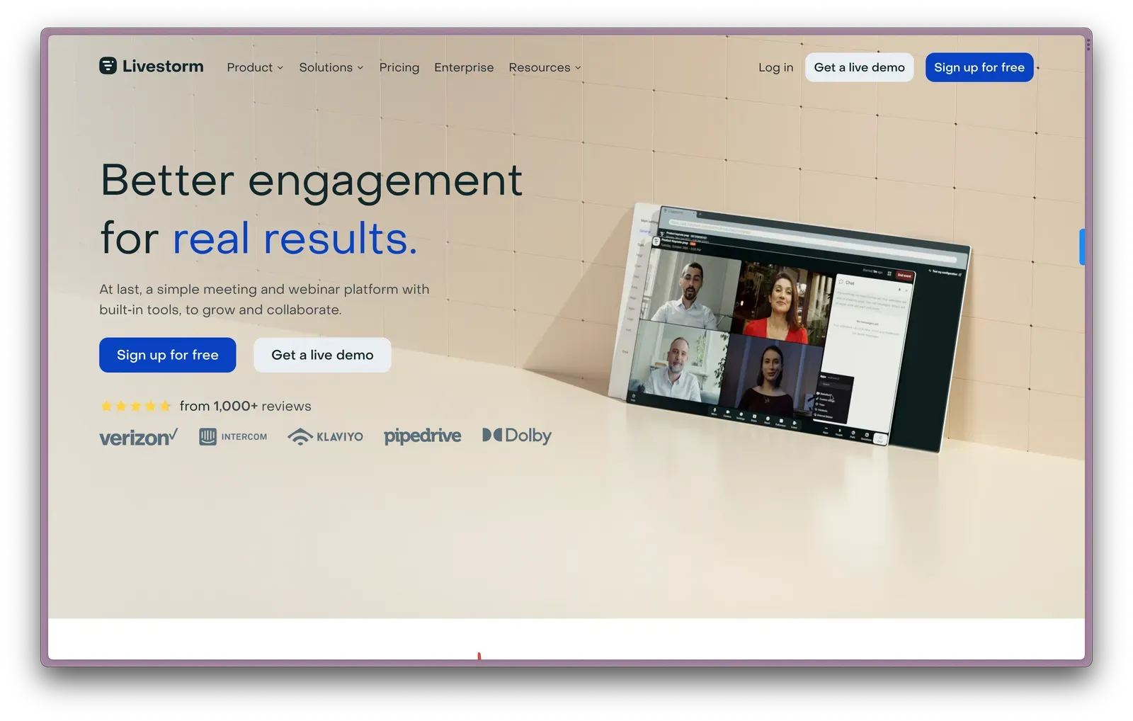 Livestorm webinar platform homepage, a browser-based Cvent alternative for small European businesses