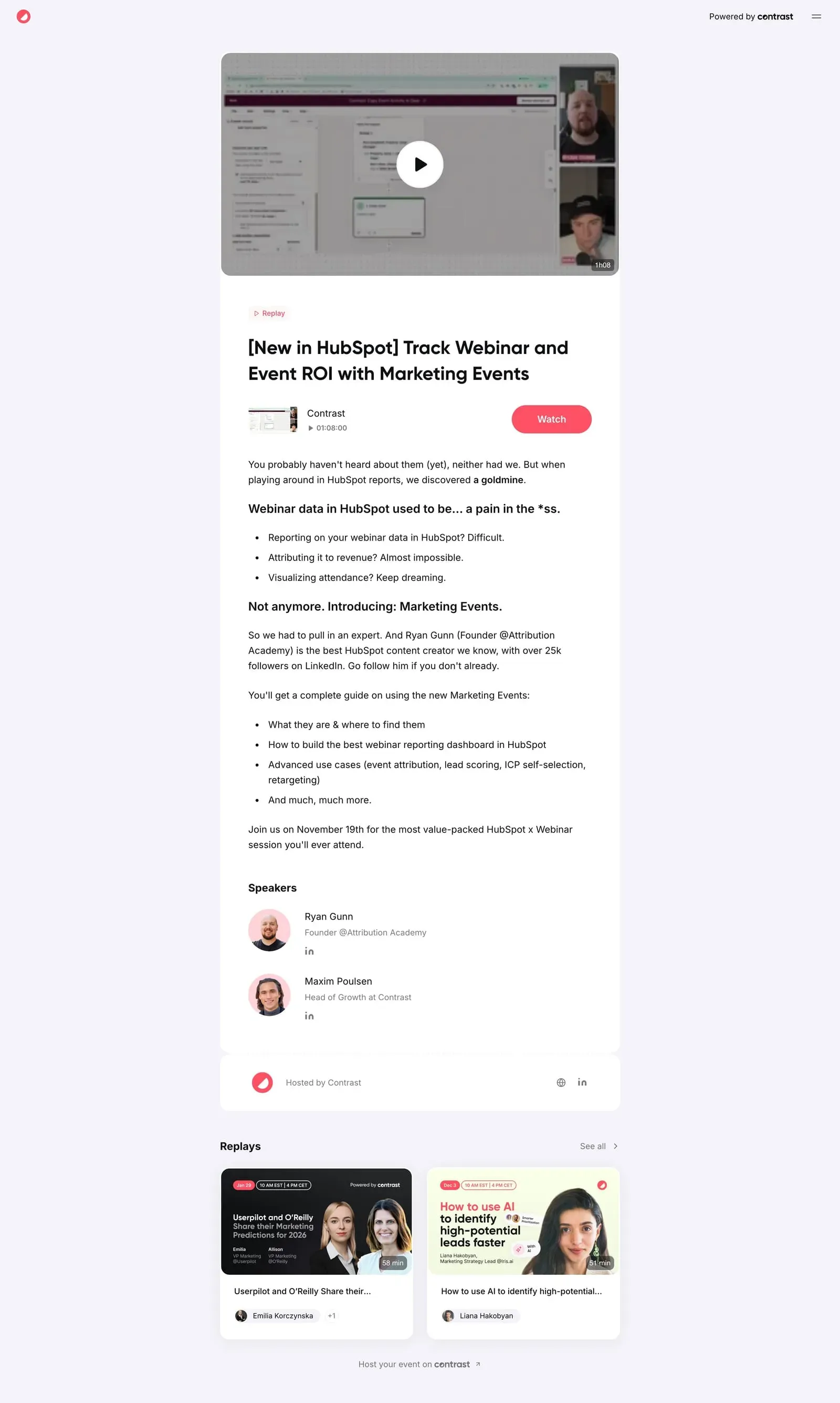 Webinar registration page for a webinar on HubSpot Marketing Events