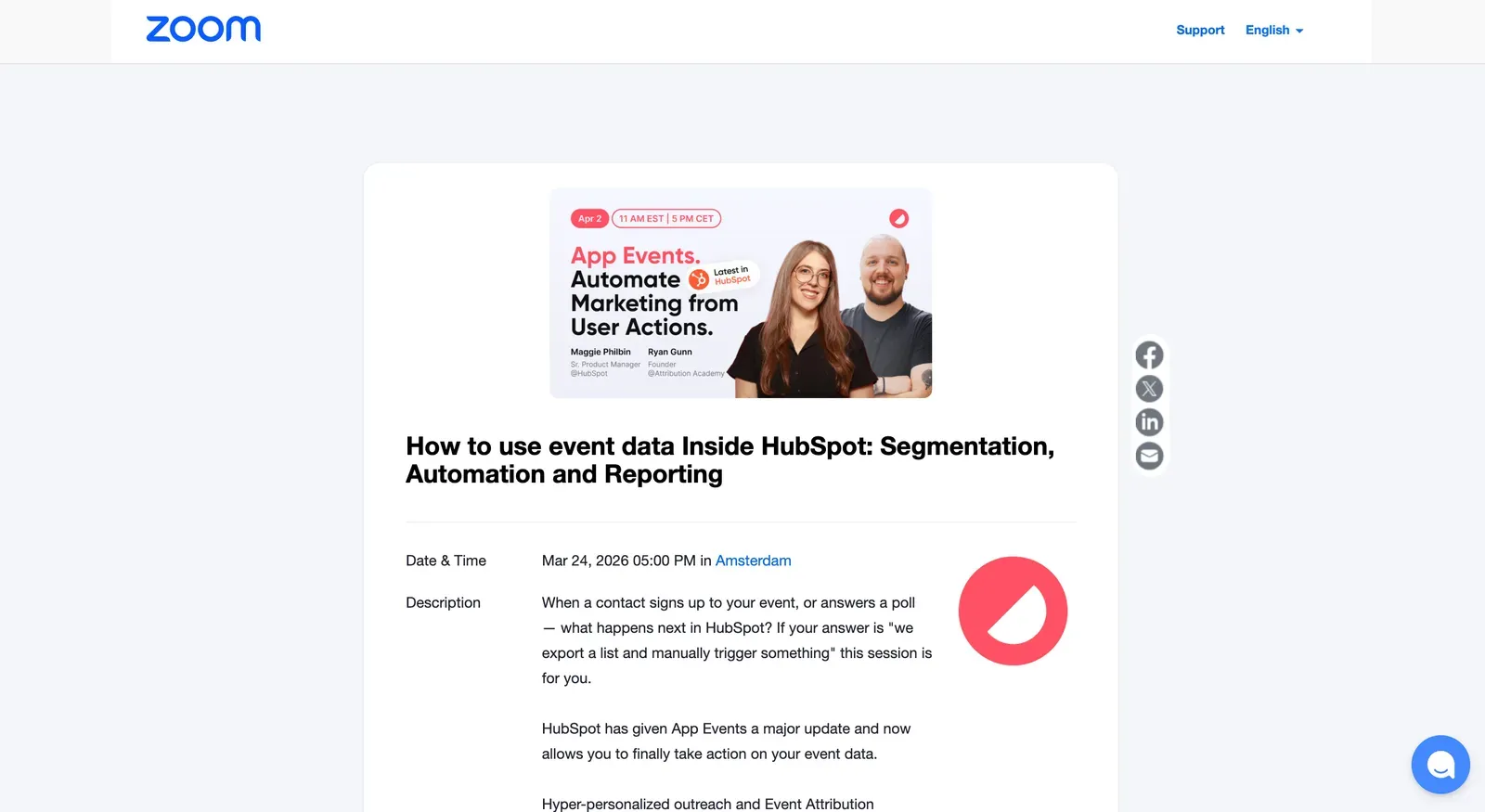 Example of a webinar registration page on zoom