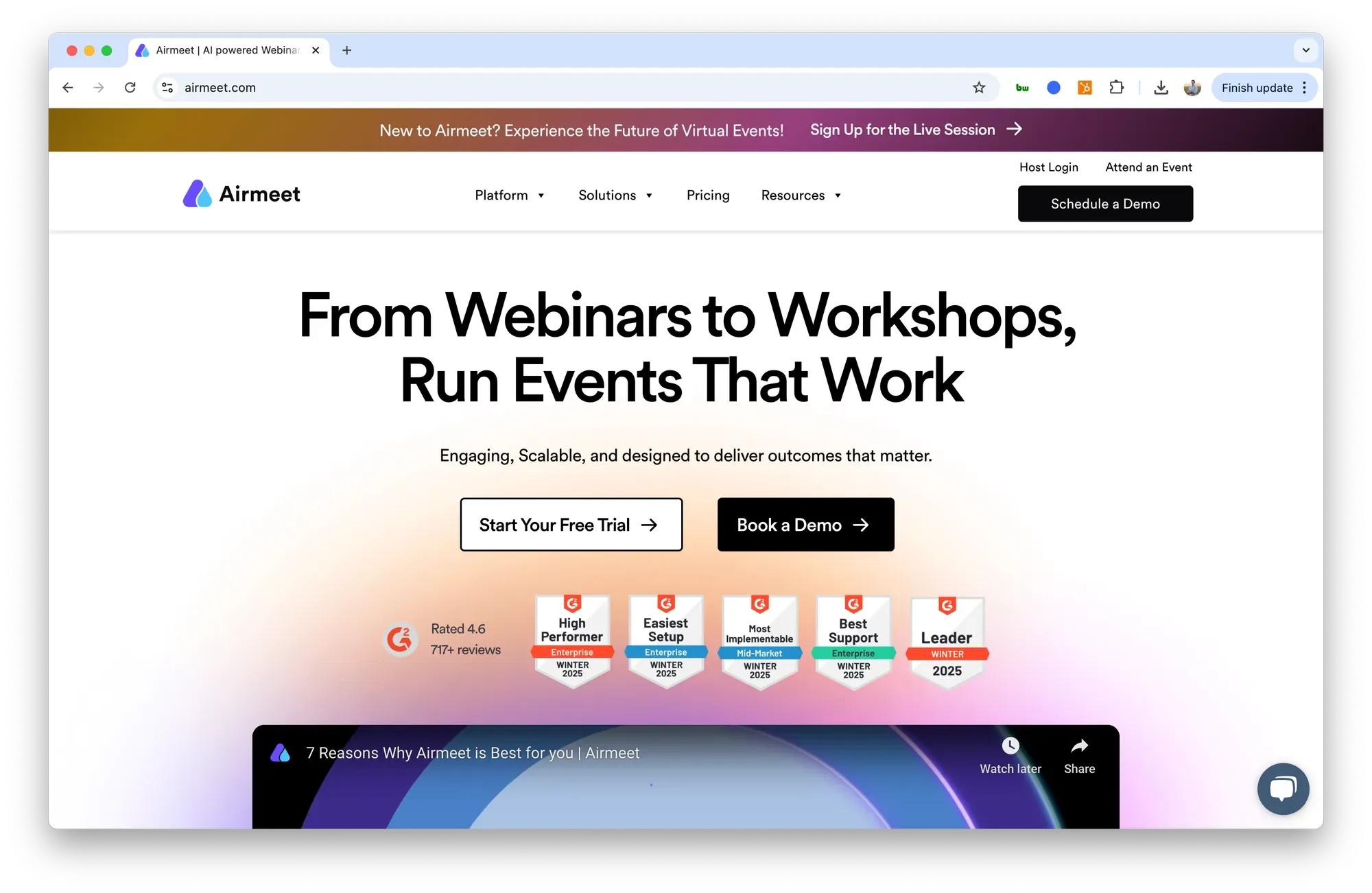 Screenshot of Airmeet homepage