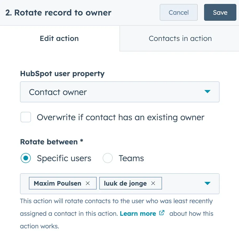 Screenshot of appointing owners