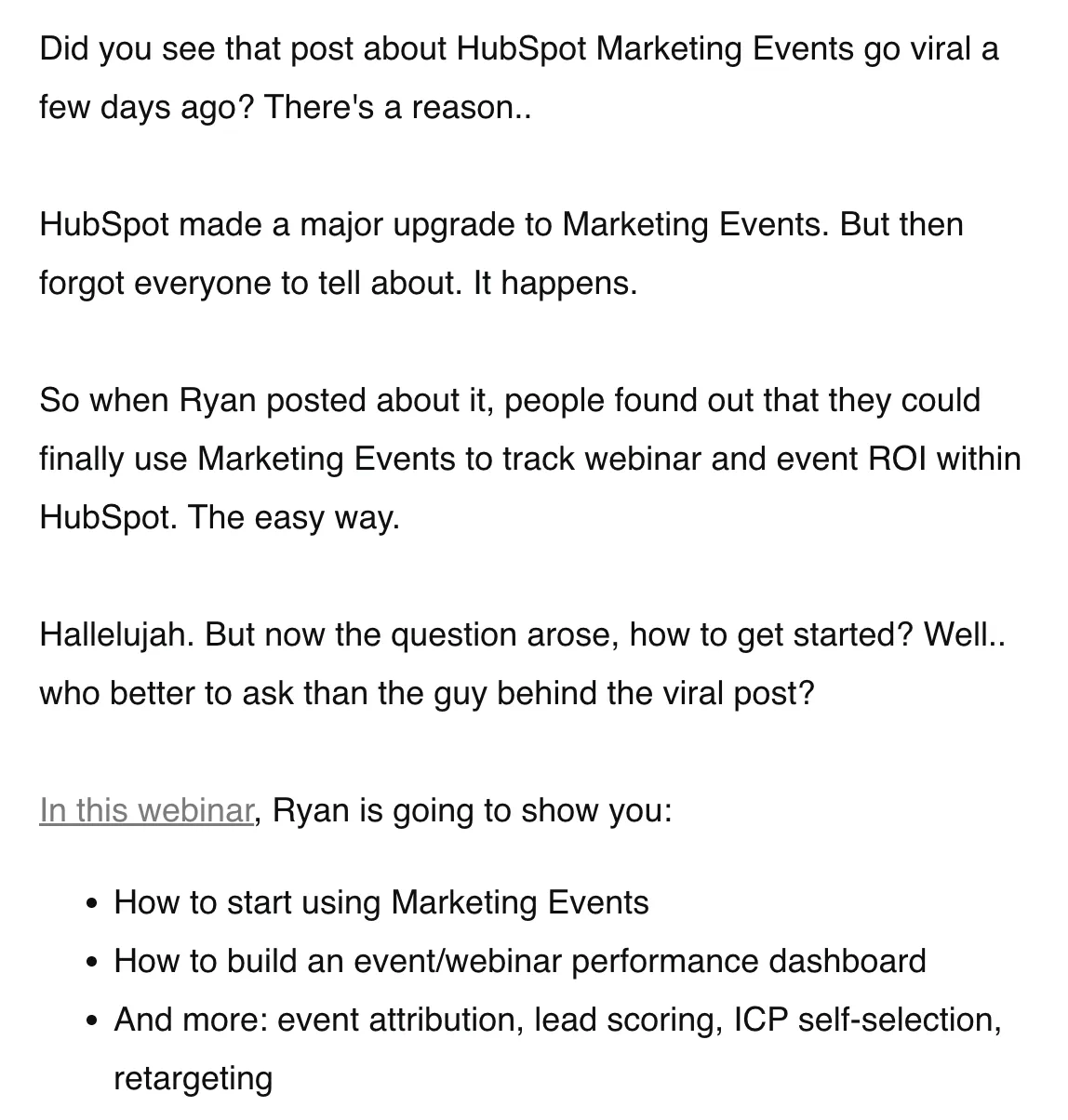 Example of a well written webinar invitation email