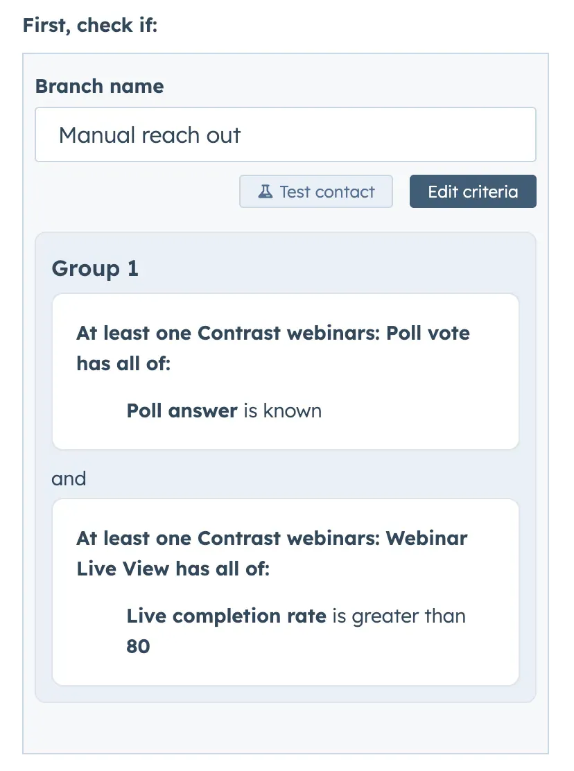 Screenshot showing how to score people who voted in a webinar poll and had a specific live completion rate