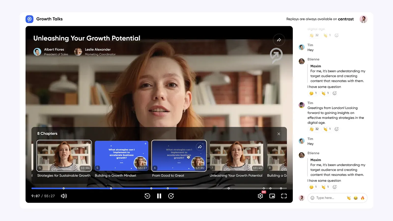 On-demand webinar replay page in Contrast, used for post-webinar follow-up strategy