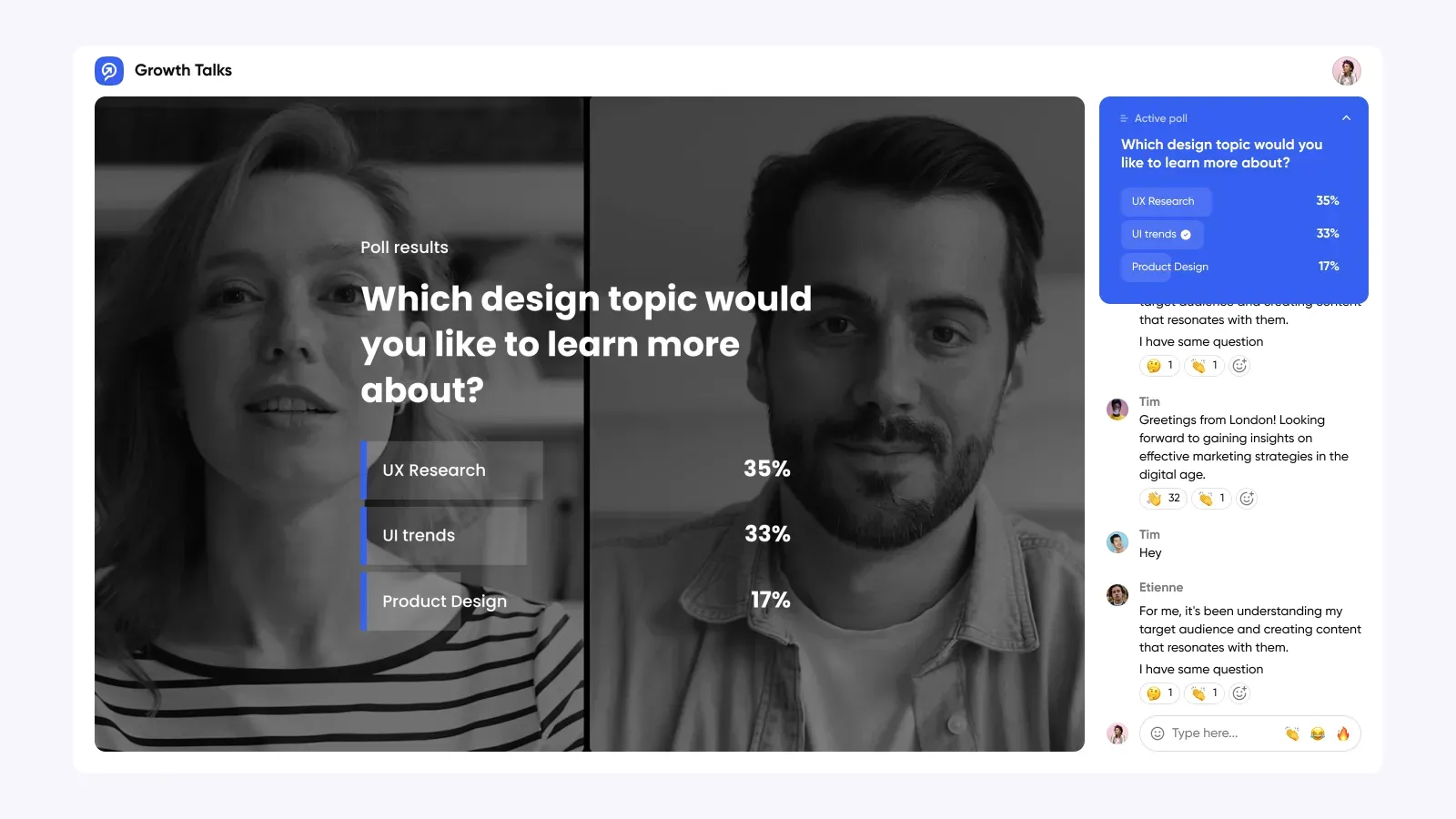 Live poll results on screen during a webinar, part of an interactive webinar planning checklist