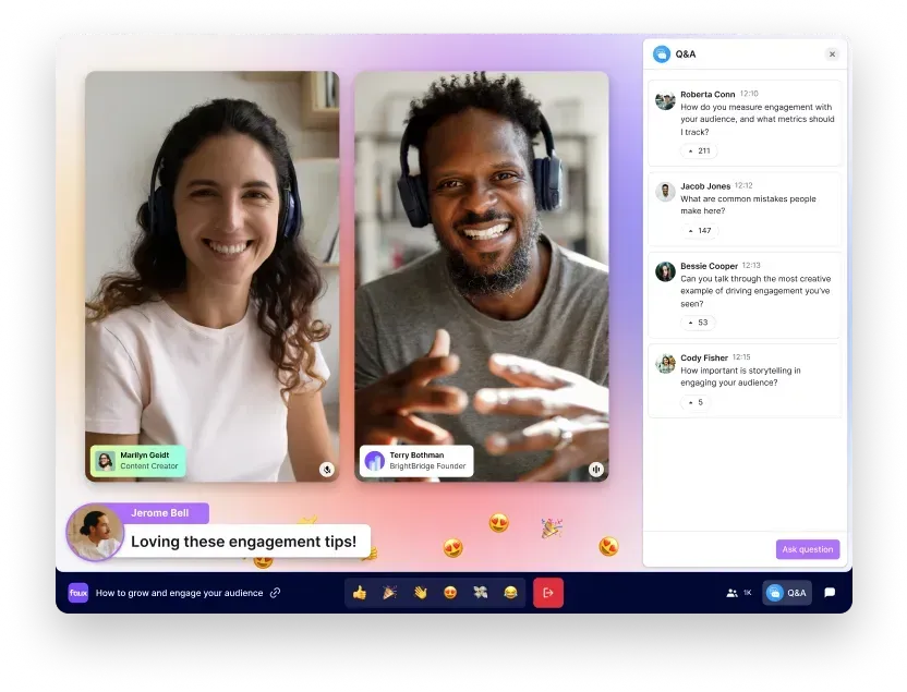 Screenshot of Session their webinar platform