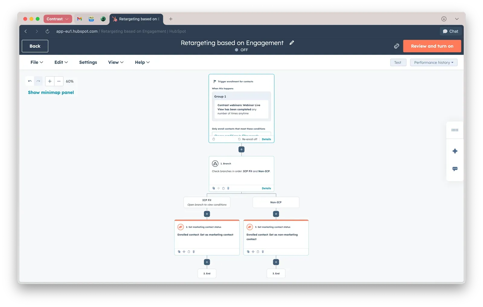Screenshot showing how to set contacts as marketing or non-marketing based on engagement