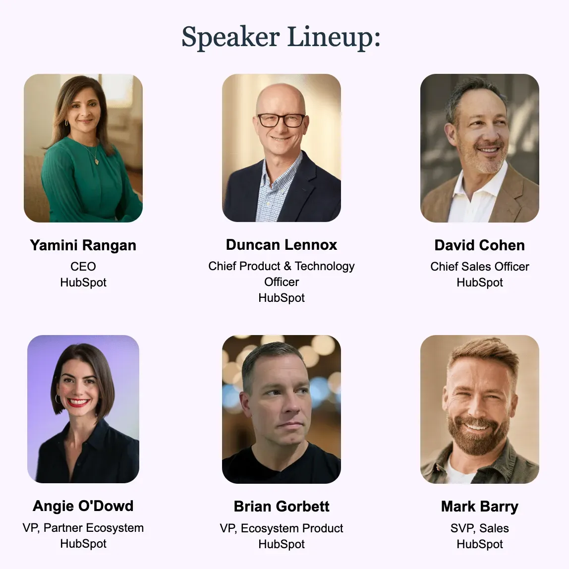 Line up of speakers at a HubSpot webinar