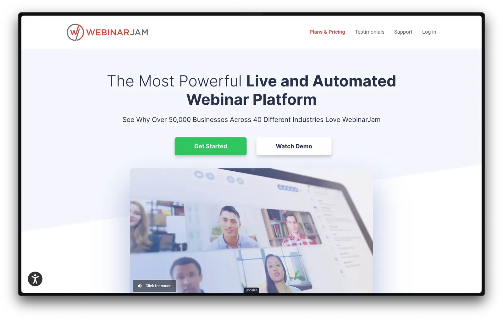 Screenshot of WebinarJam homepage