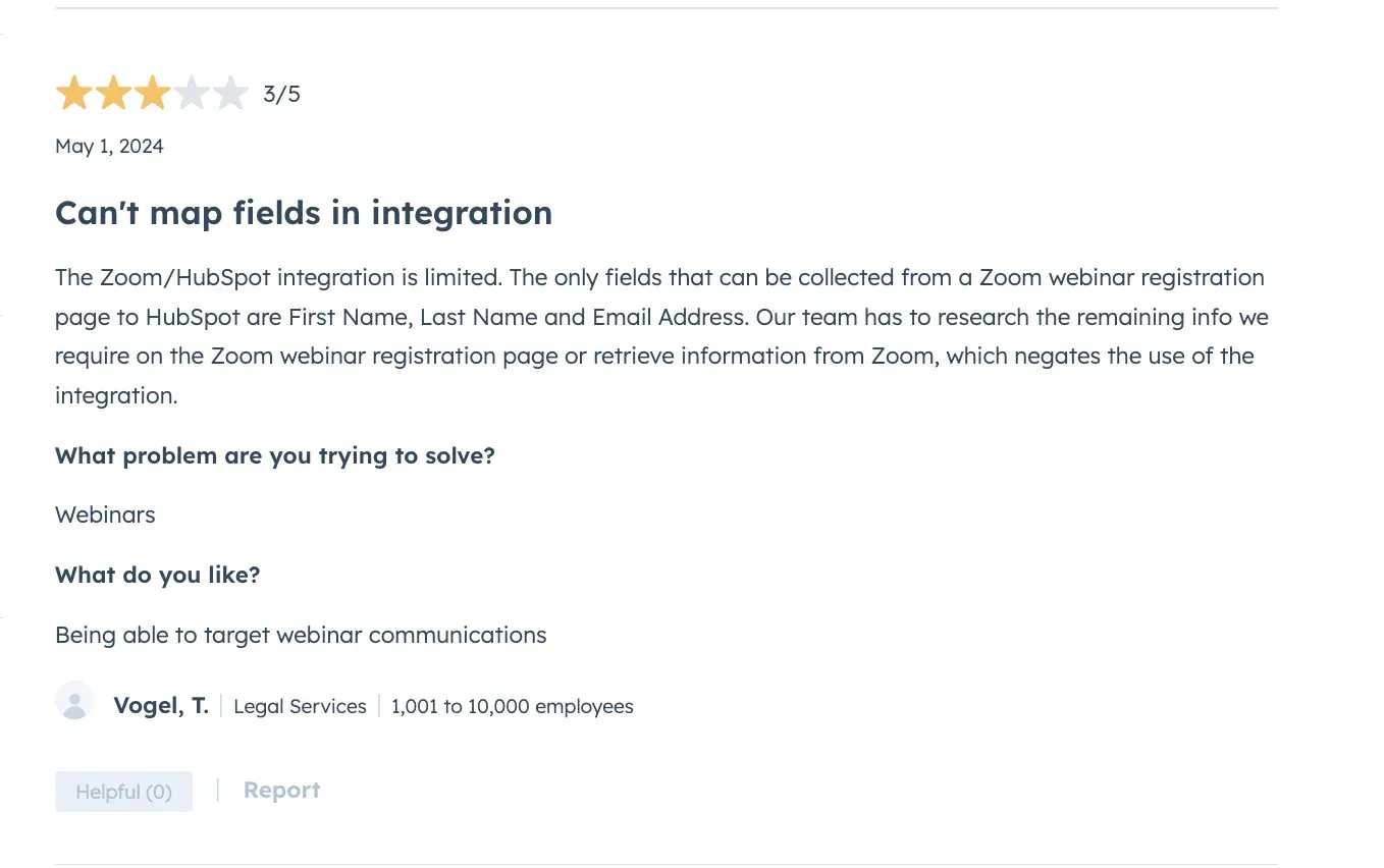 Screenshot of review of Demio on HubSpot Marketplace
