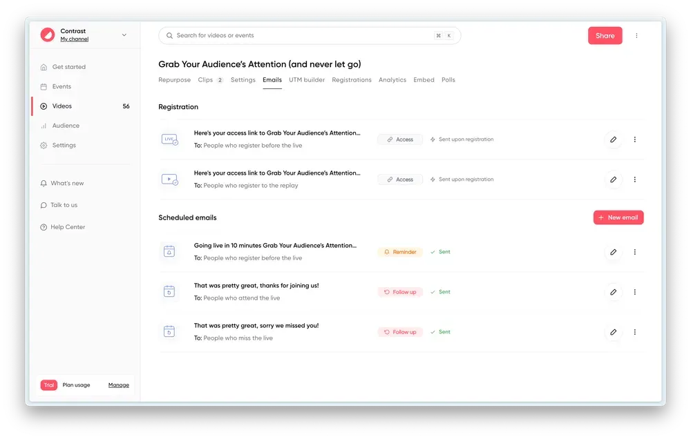 Contrast automatically sending the webinar recording to attendees who missed the live session