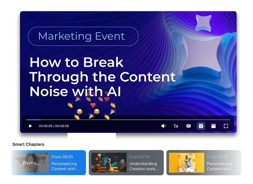 Zoom Webinars Plus Smart Chapters feature shown on Zoom's marketing page — a feature the article notes could not be located in the product
