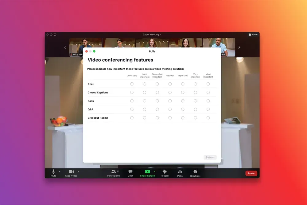 Live poll running in Zoom Webinars during a session, available on both standard and Plus plans