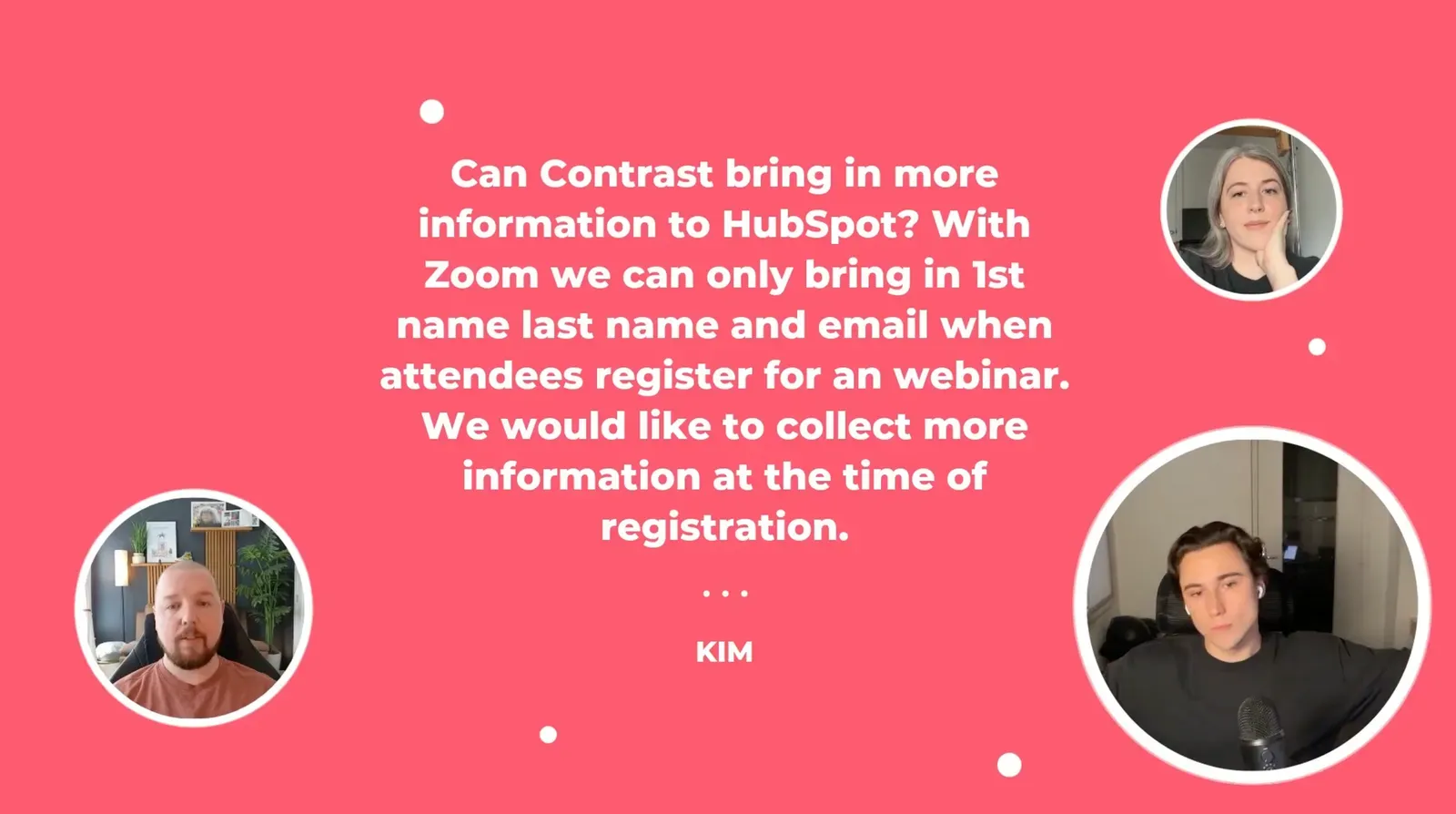 Live Q&A question from a Contrast webinar attendee asking about HubSpot App Events and webinar automation