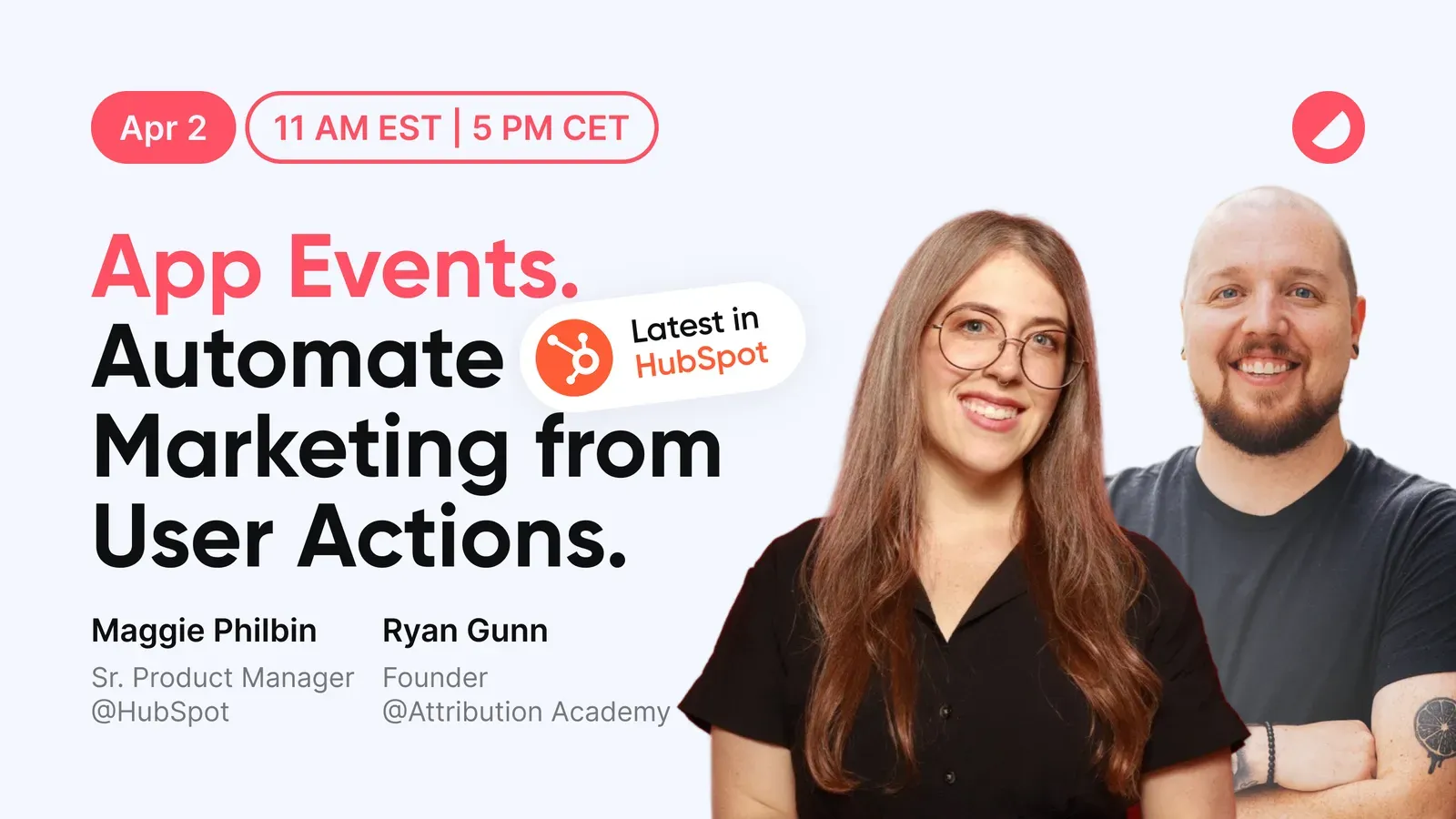 Ryan Gunn and Maggie Philbin hosting a Contrast webinar on HubSpot App Events automation for webinar teams