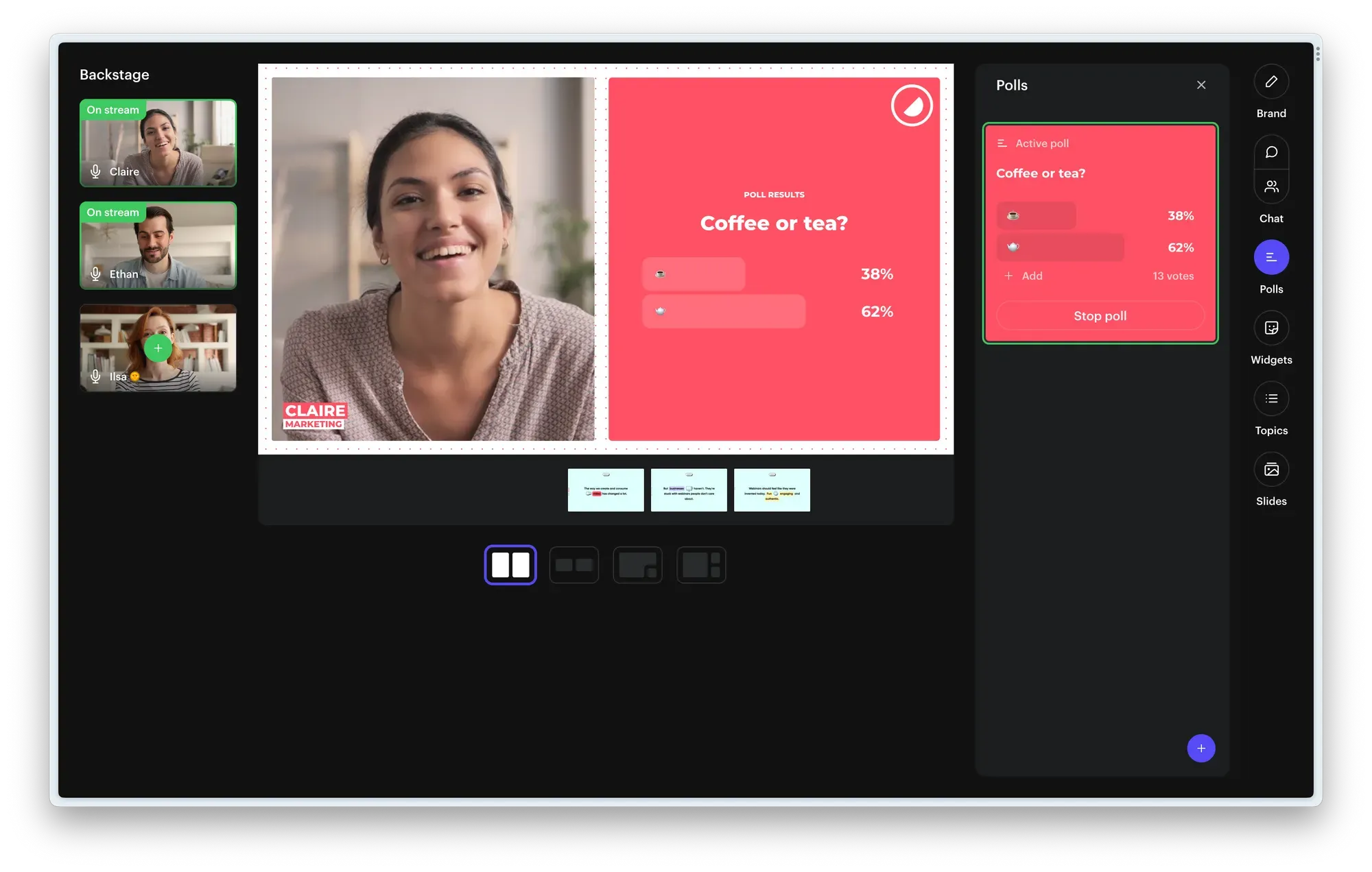 Screenshot of polls in Contrast webinar studio