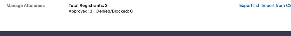 Zoom Webinars standard showing no in-app registrant list view, requiring CSV export to see who has registered