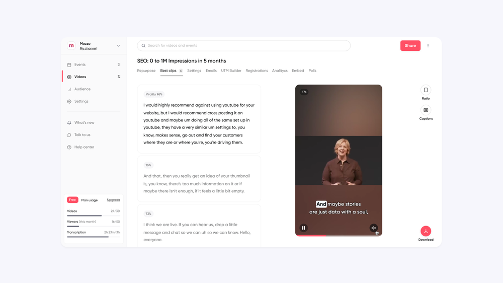 Screenshot showing how easy it is to repurpose webinars with Contrast